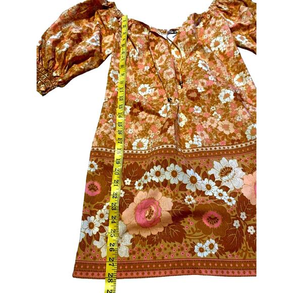 Spell & The Gypsy Dress Womens SM Anne Tunic Peach Yellow Floral Off Shoulder - Picture 11 of 11